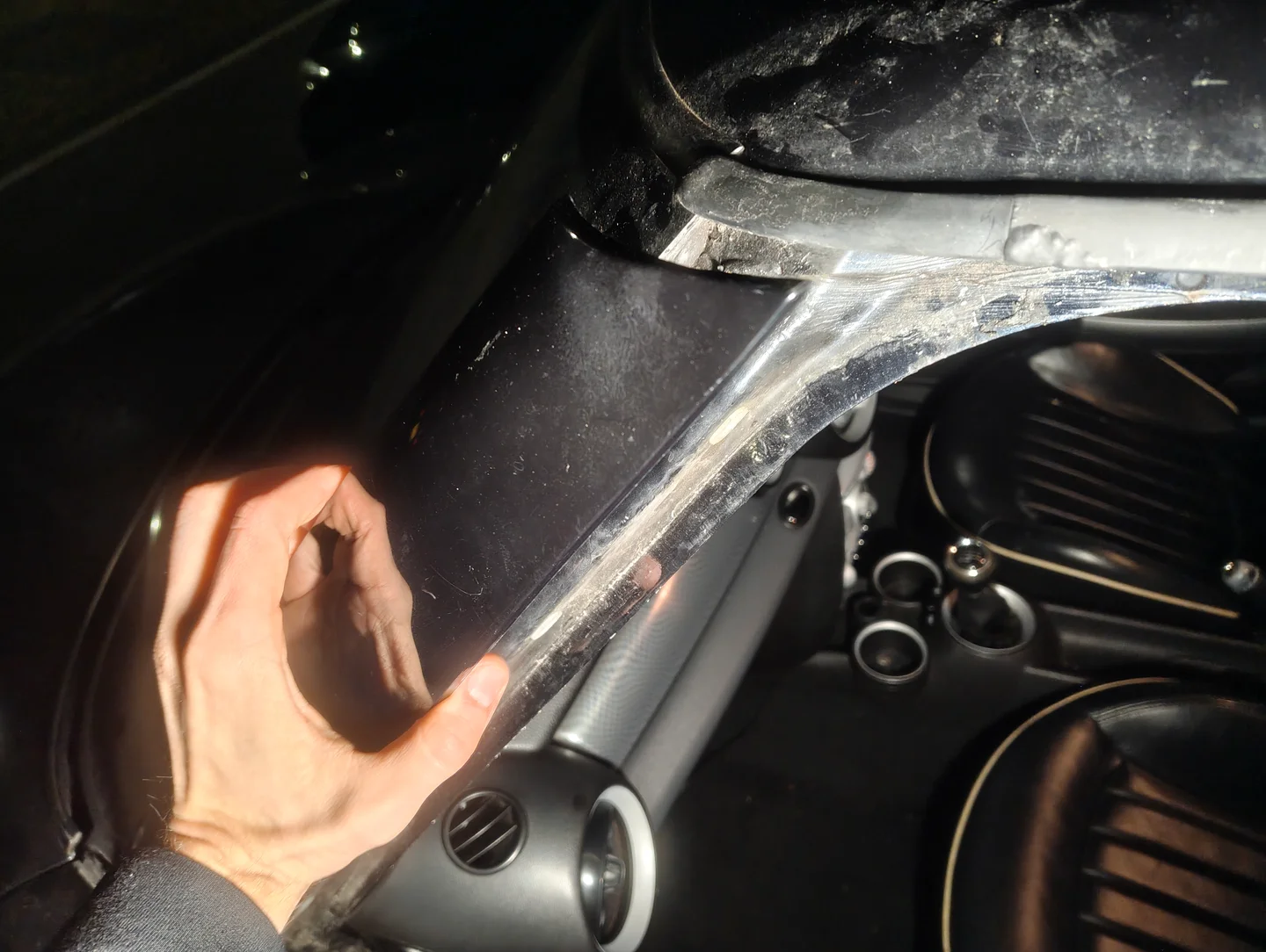Partially removed nearside A-Pillar trim
