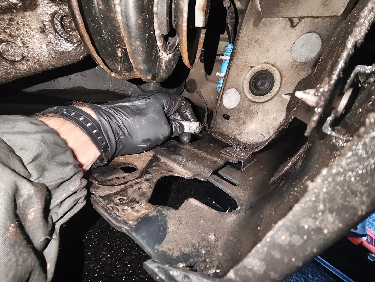 Pulled out rear brake pad sensor