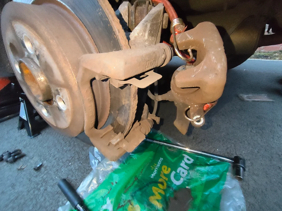Rear brake pads removed