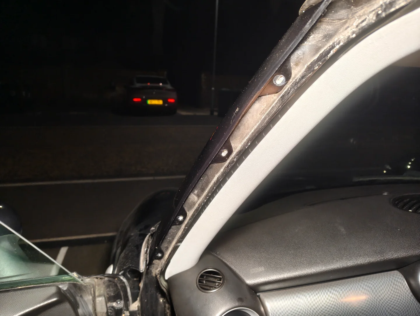 Removed nearside A-Pillar screws