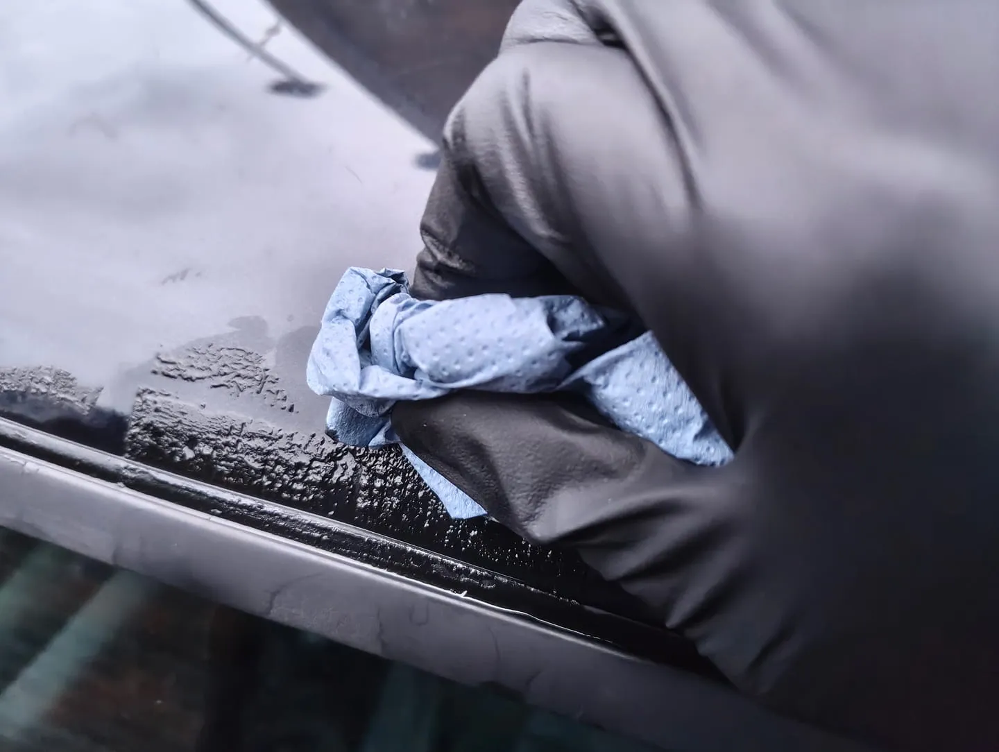 Wiping adhesive with paper towel